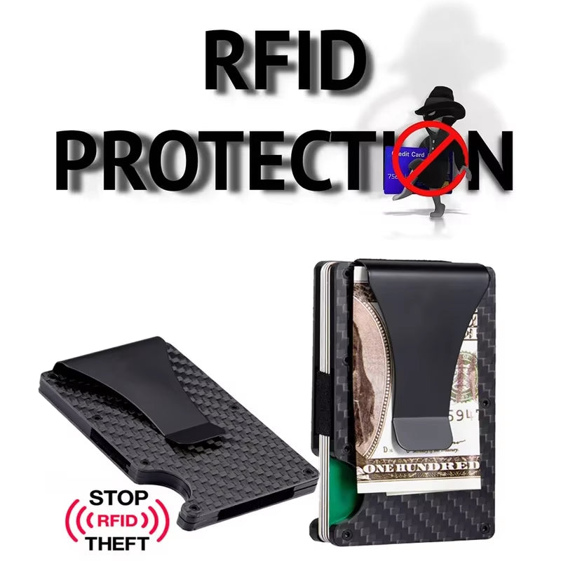 Dropshipping Carbon Fiber Credit Card Holder Wallet New Minimalist Rfid Blocking Slim anti Protect Metal Cardholder Clip for Men