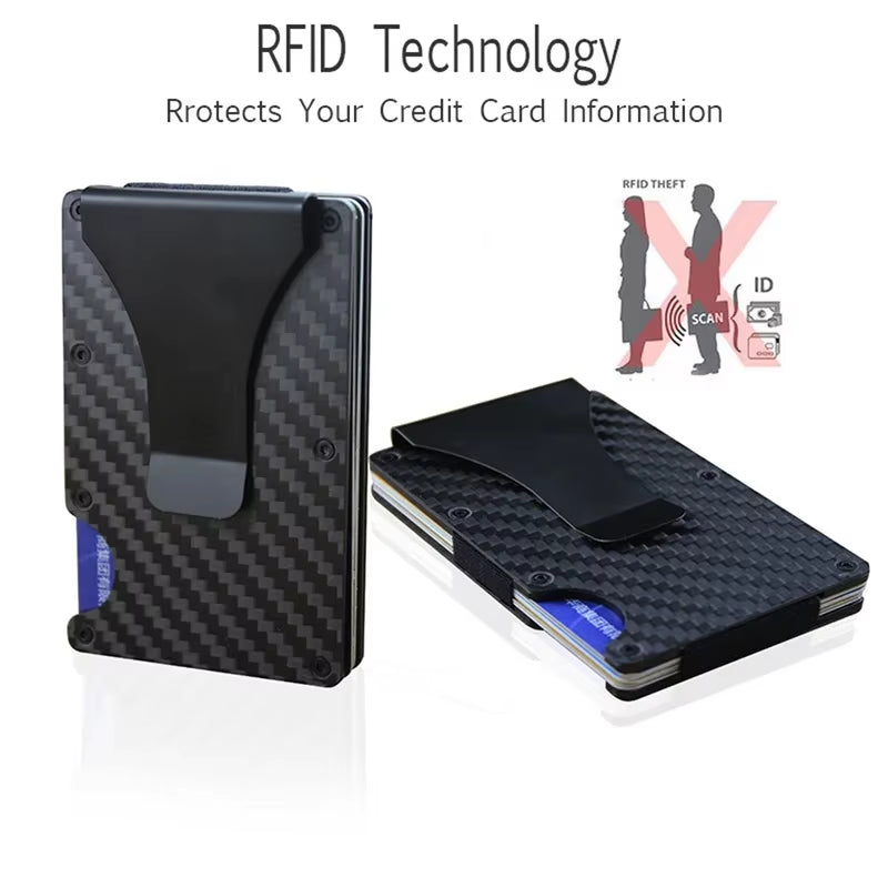 Carbon Fiber Wallet Slim Metal Credit Card Holder Hot New Design Minimalist Rfid Blocking Men Cardholder anti Protect Clip Sets