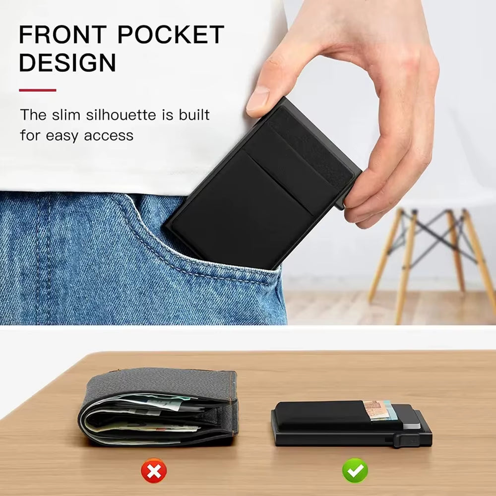Antitheft Men Id Bank Credit Card Holder Double Rfid Blocking Wallet Leather Security Aluminum Box Metal Purse Cardholder Case