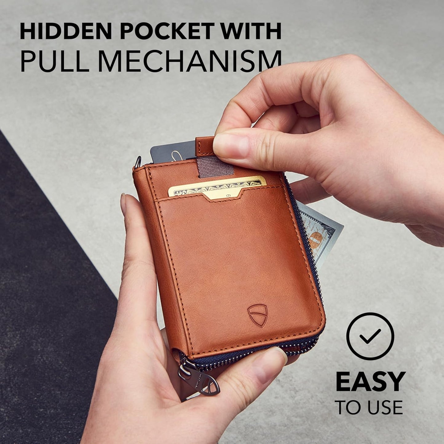 NOTTING HILL Minimalist Leather Zipper Wallet for Women and Men: Slim Multi Cardholder with RFID Blocking and Keychain Ring