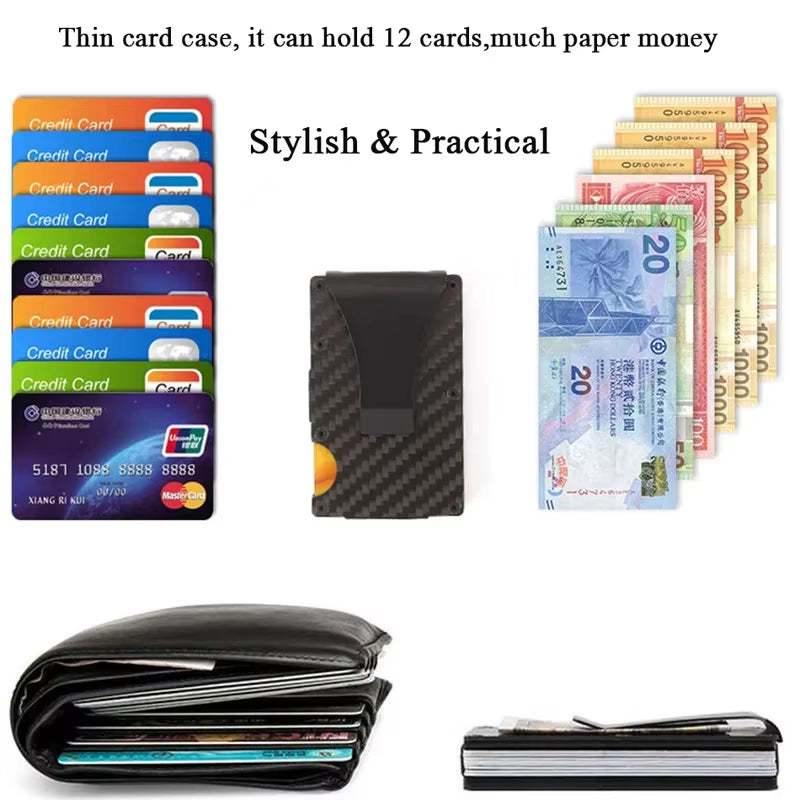 Dropshipping Carbon Fiber Credit Card Holder Wallet New Minimalist Rfid Blocking Slim anti Protect Metal Cardholder Clip for Men