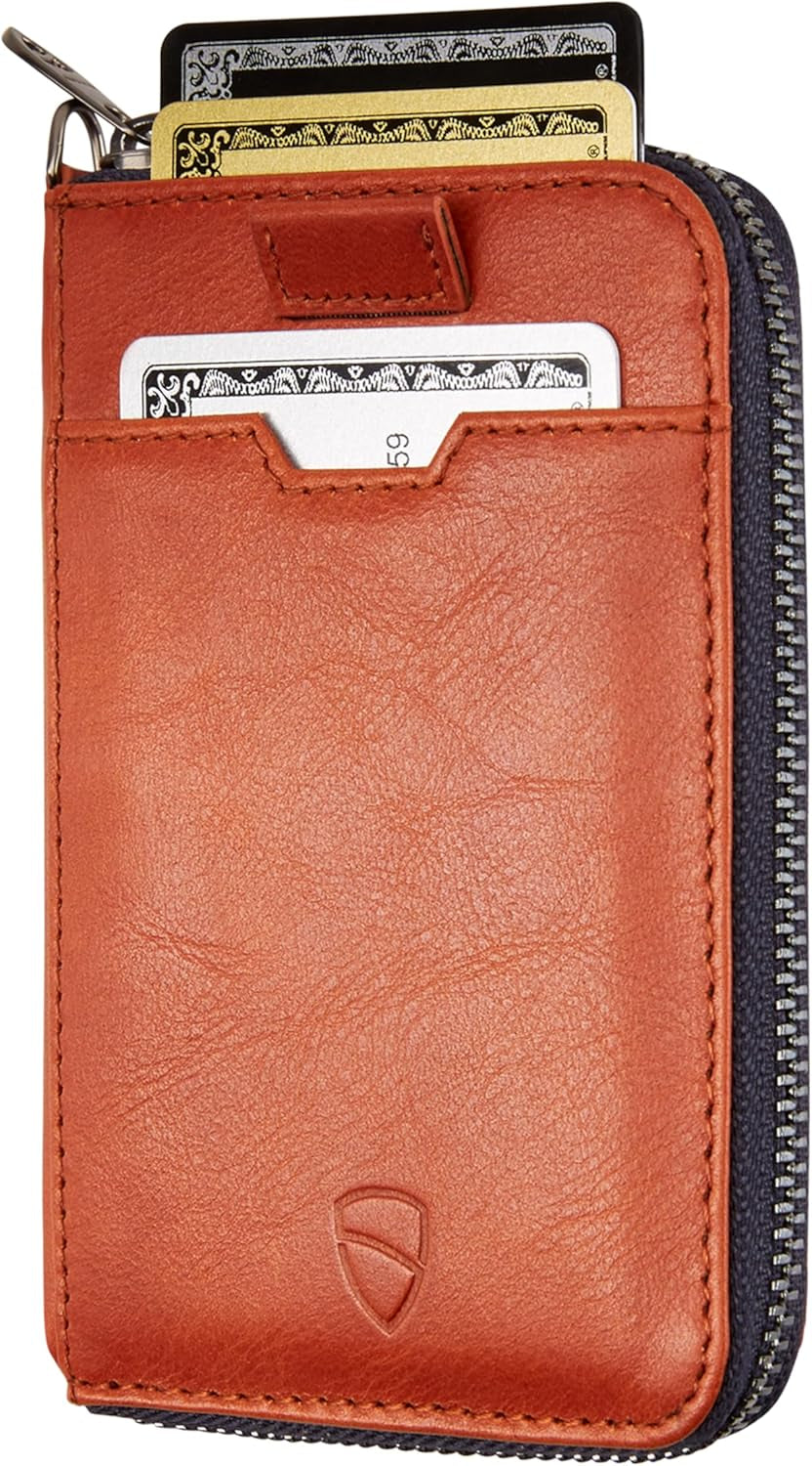 NOTTING HILL Minimalist Leather Zipper Wallet for Women and Men: Slim Multi Cardholder with RFID Blocking and Keychain Ring