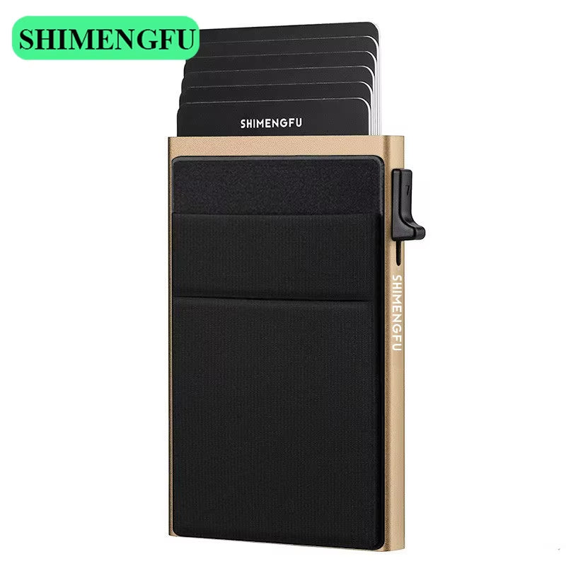 Antitheft Men Id Bank Credit Card Holder Double Rfid Blocking Wallet Leather Security Aluminum Box Metal Purse Cardholder Case
