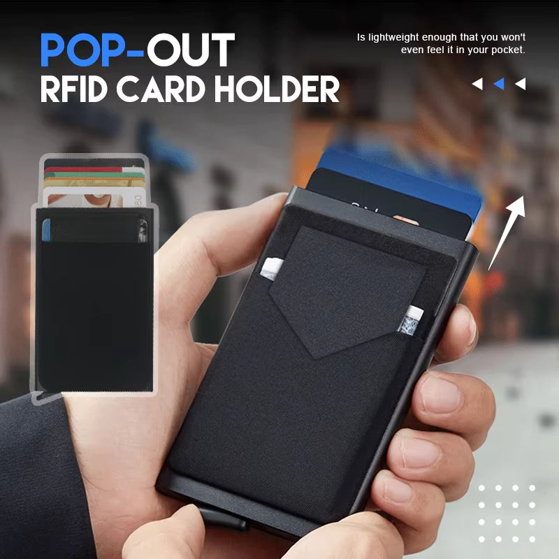 Pop-Out RFID Card Holder Slim Aluminum Wallet Elasticity Back Pouch ID Credit Card Holder Blocking Protect Travel ID Cardholder
