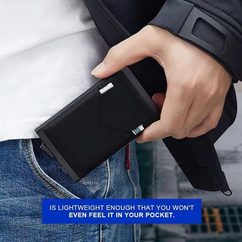 Pop-Out RFID Card Holder Slim Aluminum Wallet Elasticity Back Pouch ID Credit Card Holder Blocking Protect Travel ID Cardholder