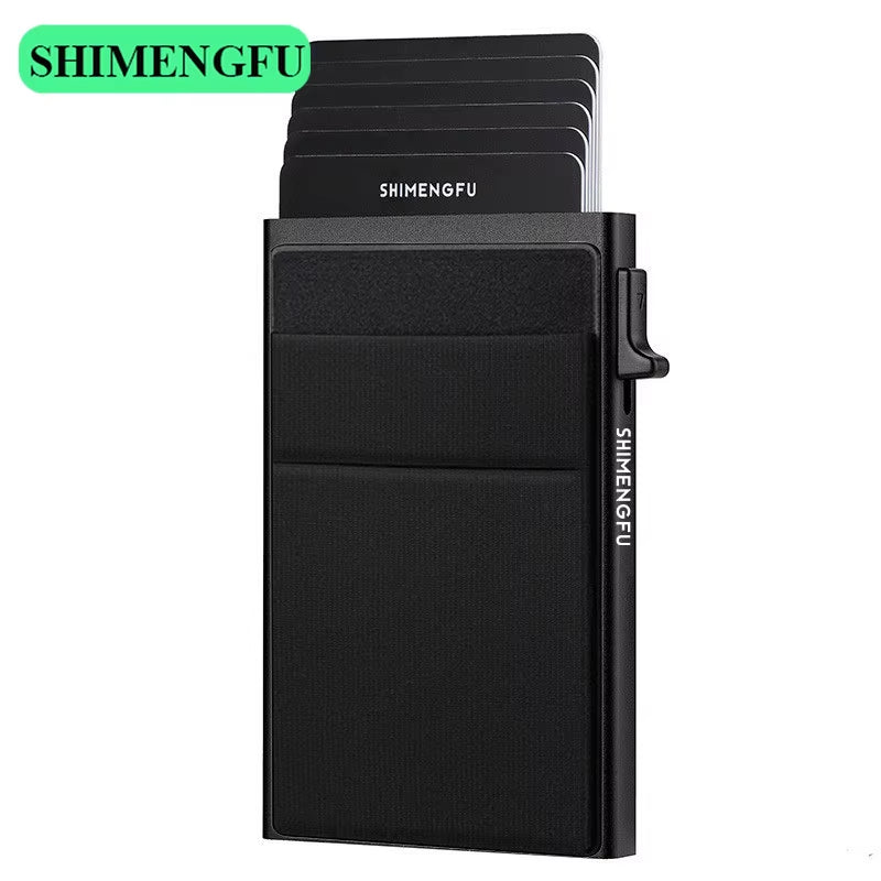 Antitheft Men Id Bank Credit Card Holder Double Rfid Blocking Wallet Leather Security Aluminum Box Metal Purse Cardholder Case