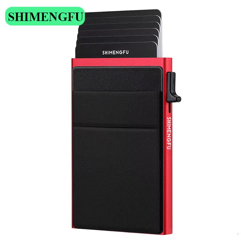 Antitheft Men Id Bank Credit Card Holder Double Rfid Blocking Wallet Leather Security Aluminum Box Metal Purse Cardholder Case