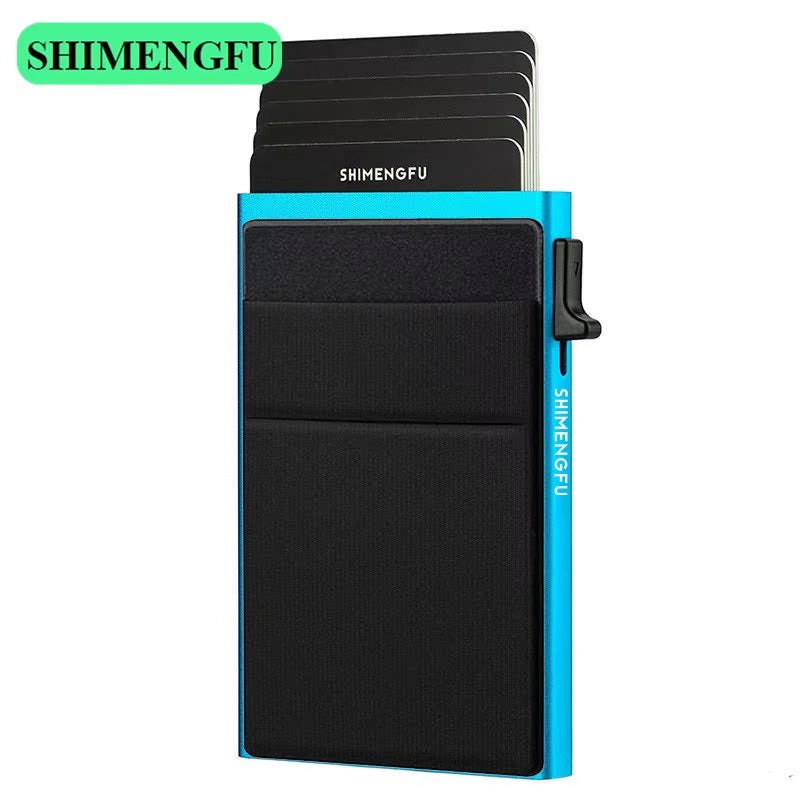 Antitheft Men Id Bank Credit Card Holder Double Rfid Blocking Wallet Leather Security Aluminum Box Metal Purse Cardholder Case