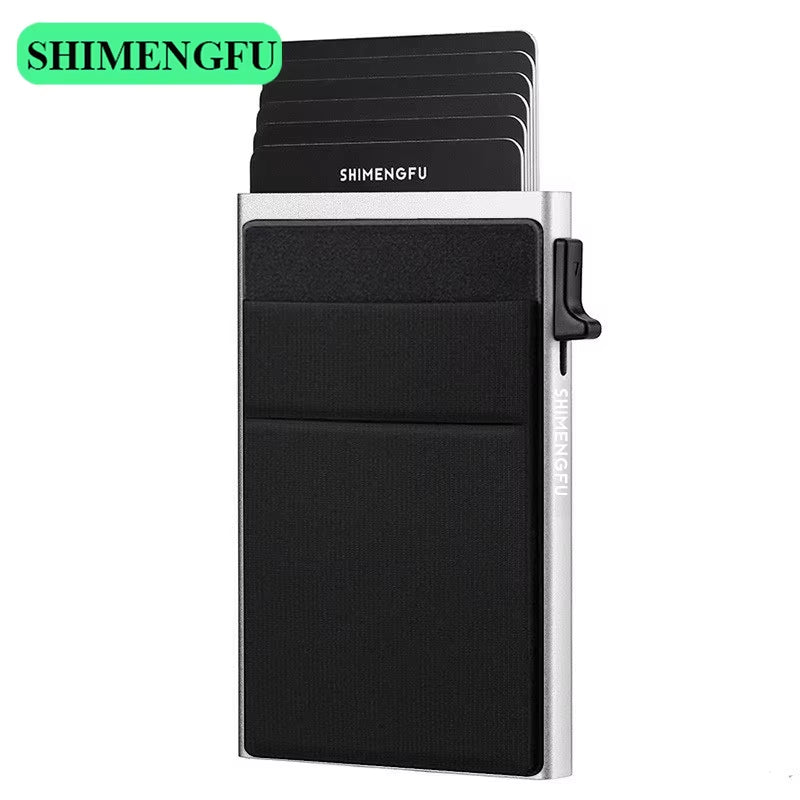 Antitheft Men Id Bank Credit Card Holder Double Rfid Blocking Wallet Leather Security Aluminum Box Metal Purse Cardholder Case