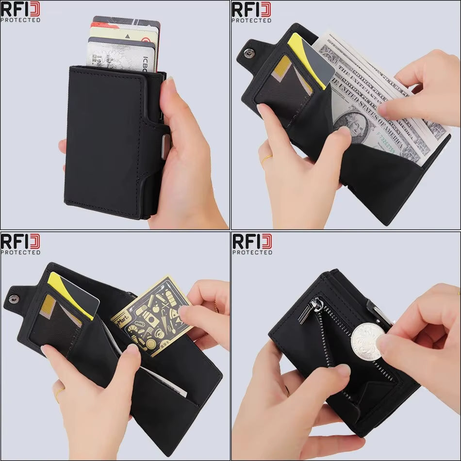 Rfid Carbon Fiber Card Holder Men Wallets Slim Thin Coin Pocket ID Bank Credit Cardholder Case Aluminum Minimalist Smart Wallet