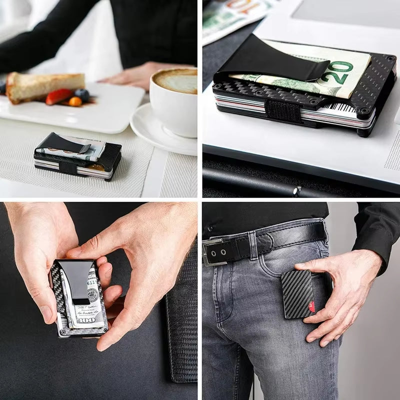 Dropshipping Carbon Fiber Credit Card Holder Wallet New Minimalist Rfid Blocking Slim anti Protect Metal Cardholder Clip for Men