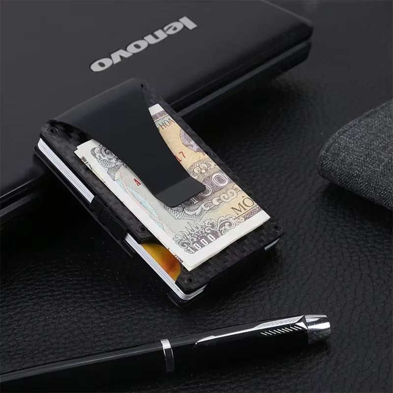 Dropshipping Carbon Fiber Credit Card Holder Wallet New Minimalist Rfid Blocking Slim anti Protect Metal Cardholder Clip for Men